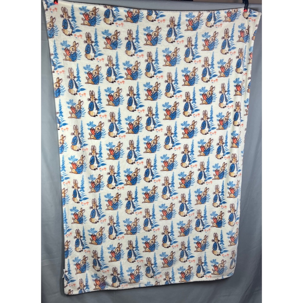 The World Of Peter Rabbit Plush Decorative Throw Blanket Blue Cream 48" X 67"